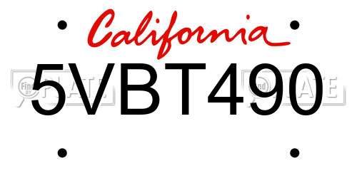 5VBT490 California License Plate