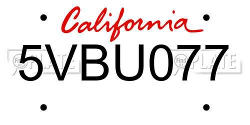 5VBU077 California License Plate