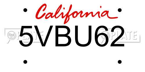 5VBU62 California License Plate