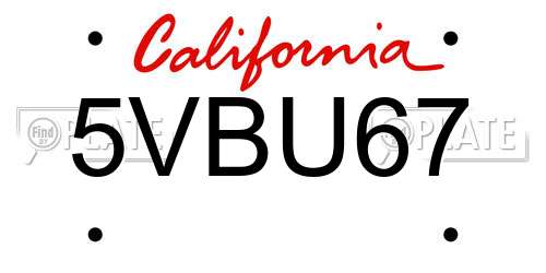 5VBU67 California License Plate