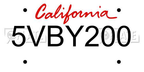 5VBY200 California License Plate