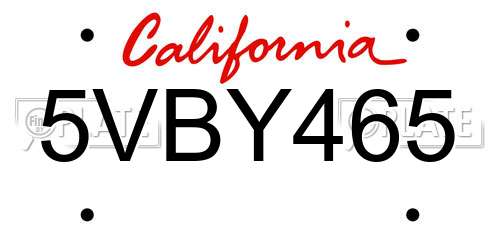 5VBY465 California License Plate