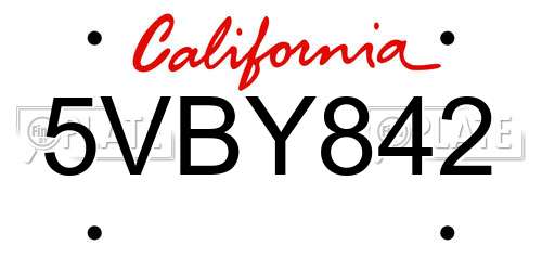 5VBY842 California License Plate