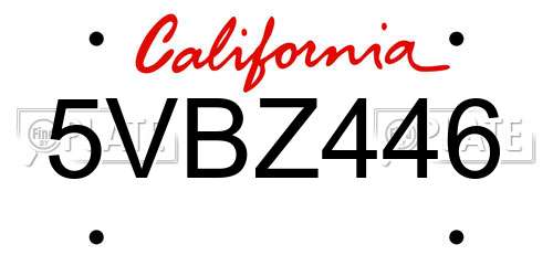 5VBZ446 California License Plate