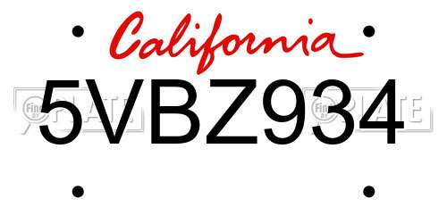 5VBZ934 California License Plate