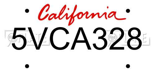 5VCA328 California License Plate