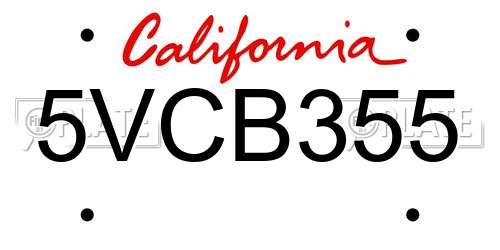 5VCB355 California License Plate