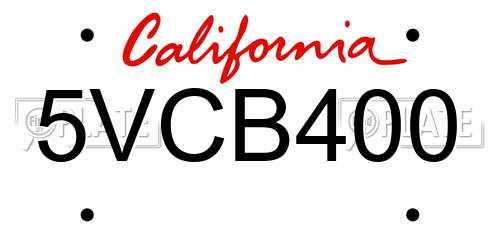 5VCB400 California License Plate