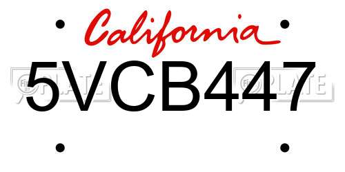 5VCB447 California License Plate