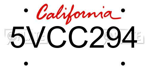 5VCC294 California License Plate