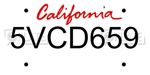5VCD659 California License Plate