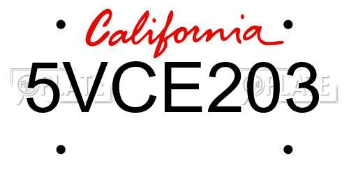 5VCE203 California License Plate