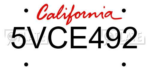 5VCE492 California License Plate