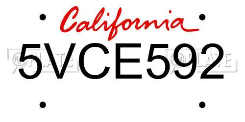 5VCE592 California License Plate