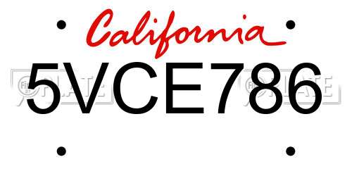 5VCE786 California License Plate