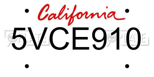 5VCE910 California License Plate