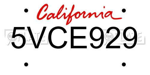 5VCE929 California License Plate