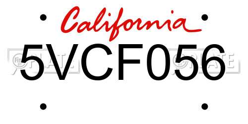 5VCF056 California License Plate