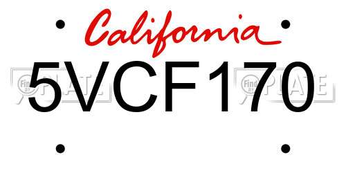 5VCF170 California License Plate
