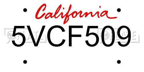 5VCF509 California License Plate