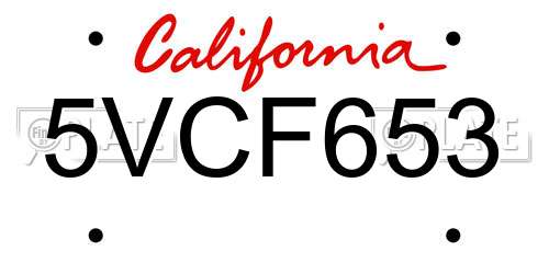 5VCF653 California License Plate