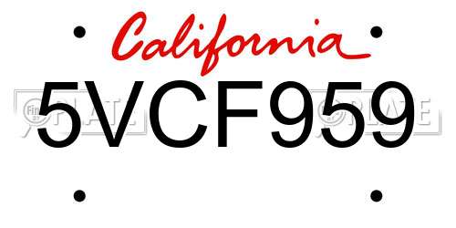 5VCF959 California License Plate