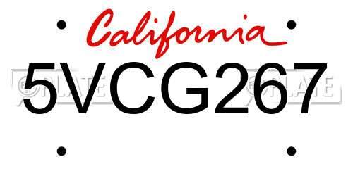 5VCG267 California License Plate