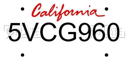 5VCG960 California License Plate