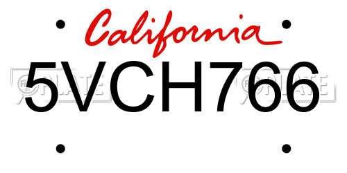 5VCH766 California License Plate