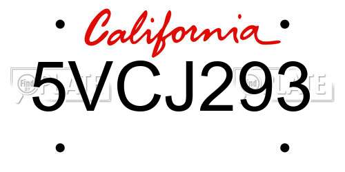 5VCJ293 California License Plate