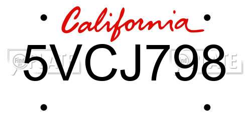 5VCJ798 California License Plate