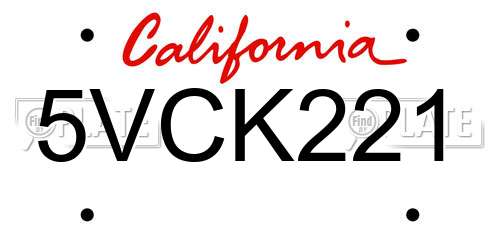 5VCK221 California License Plate