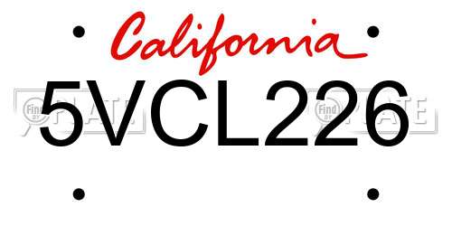 5VCL226 California License Plate