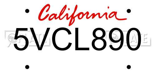 5VCL890 California License Plate
