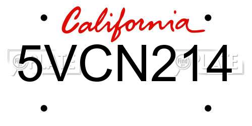 5VCN214 California License Plate