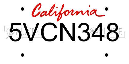 5VCN348 California License Plate