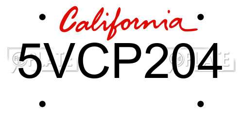 5VCP204 California License Plate