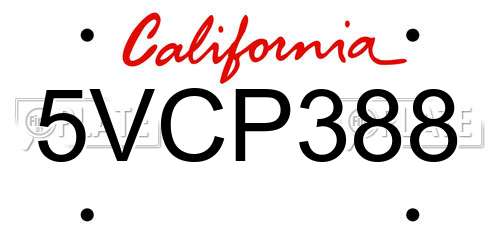 5VCP388 California License Plate