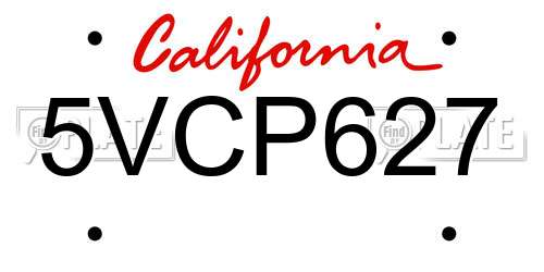 5VCP627 California License Plate