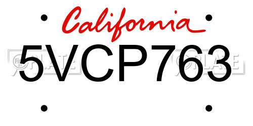 5VCP763 California License Plate