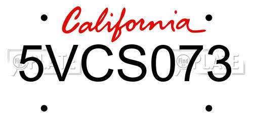 5VCS073 California License Plate
