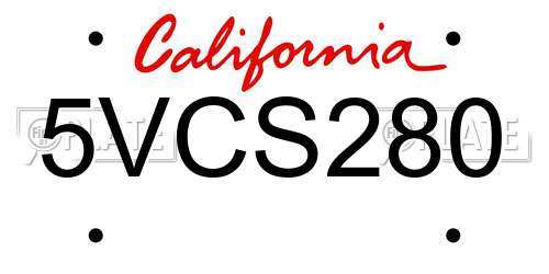 5VCS280 California License Plate