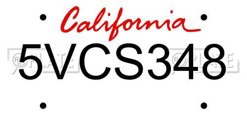 5VCS348 California License Plate