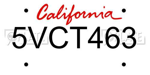 5VCT463 California License Plate