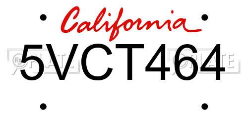5VCT464 California License Plate