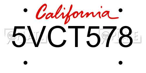 5VCT578 California License Plate