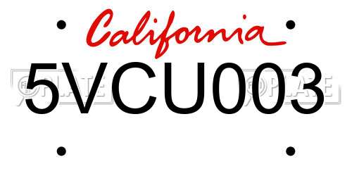 5VCU003 California License Plate