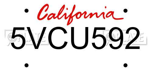 5VCU592 California License Plate