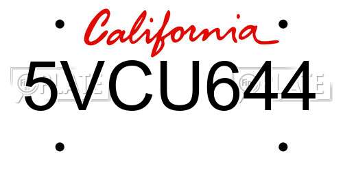 5VCU644 California License Plate