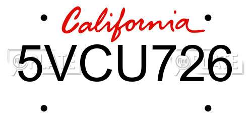 5VCU726 California License Plate
